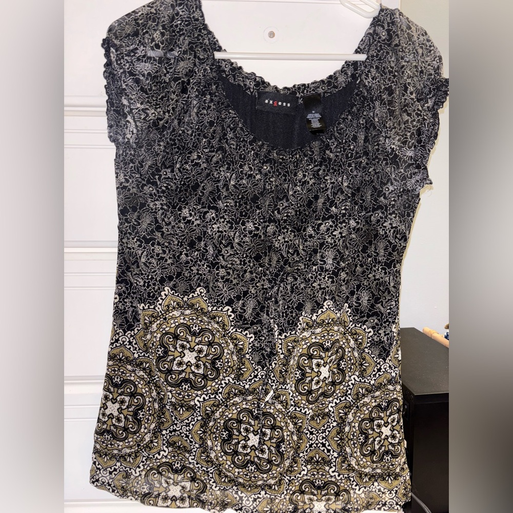 Black and Gold Patterned Blouse